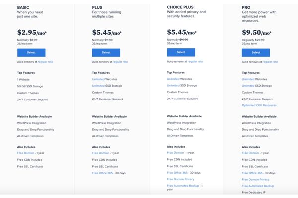 Bluehost Pricing Plans-shared hosting