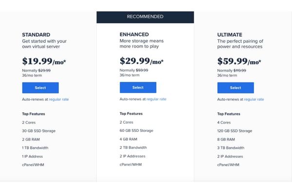 Bluehost Pricing Plans-VPs hosting