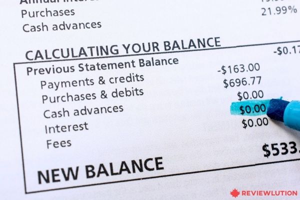 Form of Credit card balance calculation 